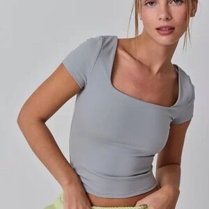Karson Grey Square Neck Top - Live in the Moment